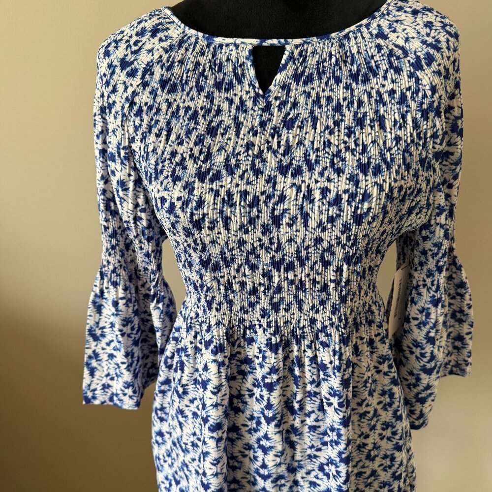 Blue Floral Smocked Women's Top